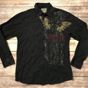 Roar CROSS Wing STUDDED EMBROIDERED Button Shirt